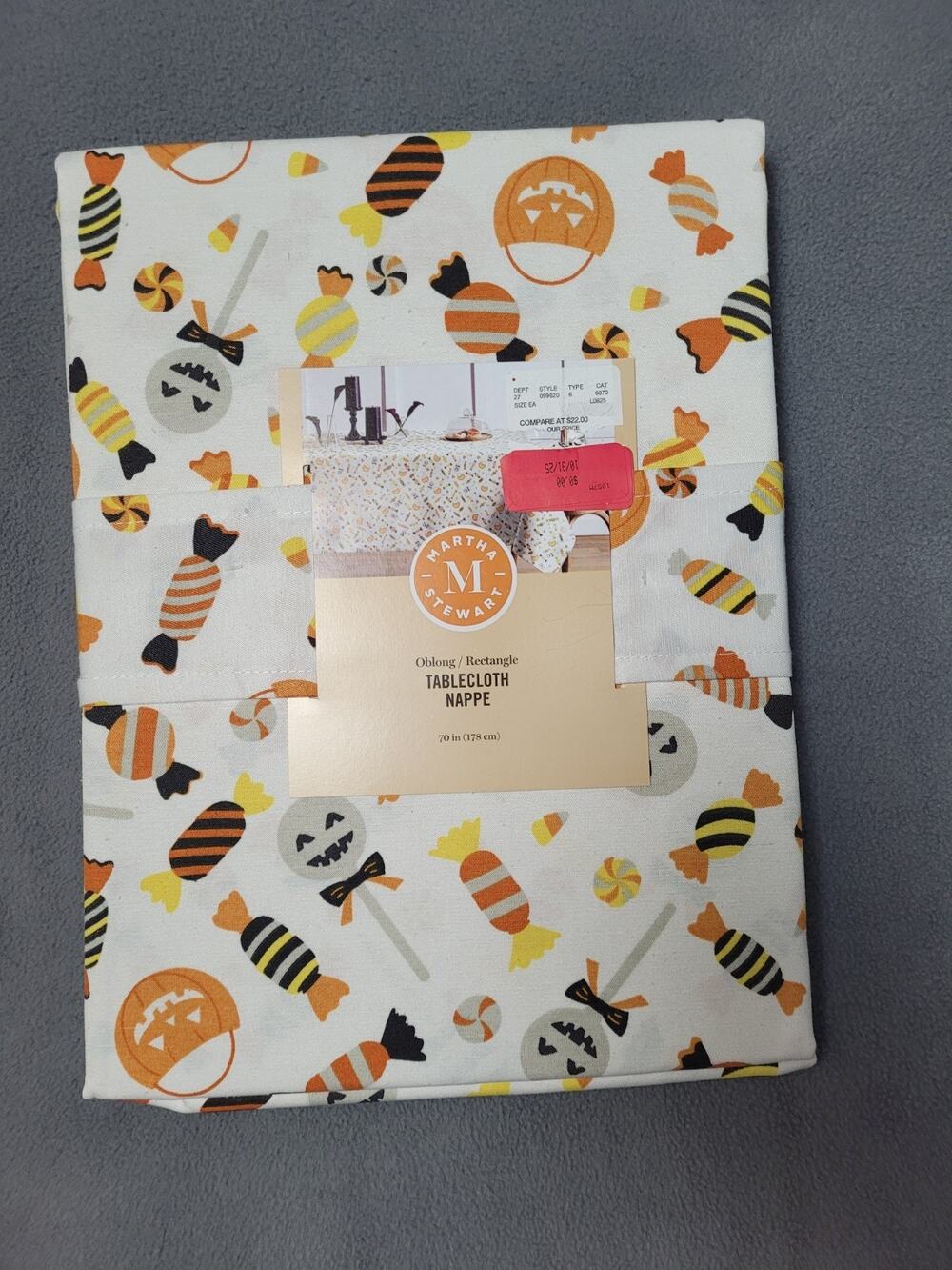 MARTHA STEWART Tablecloth Halloween Candy Pumpkin Bucket Candy Party 70" Oblong